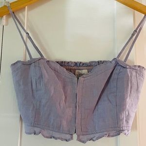 Aritzia Wilfred lavender linen summer crop top 2XS with hidden front snaps and